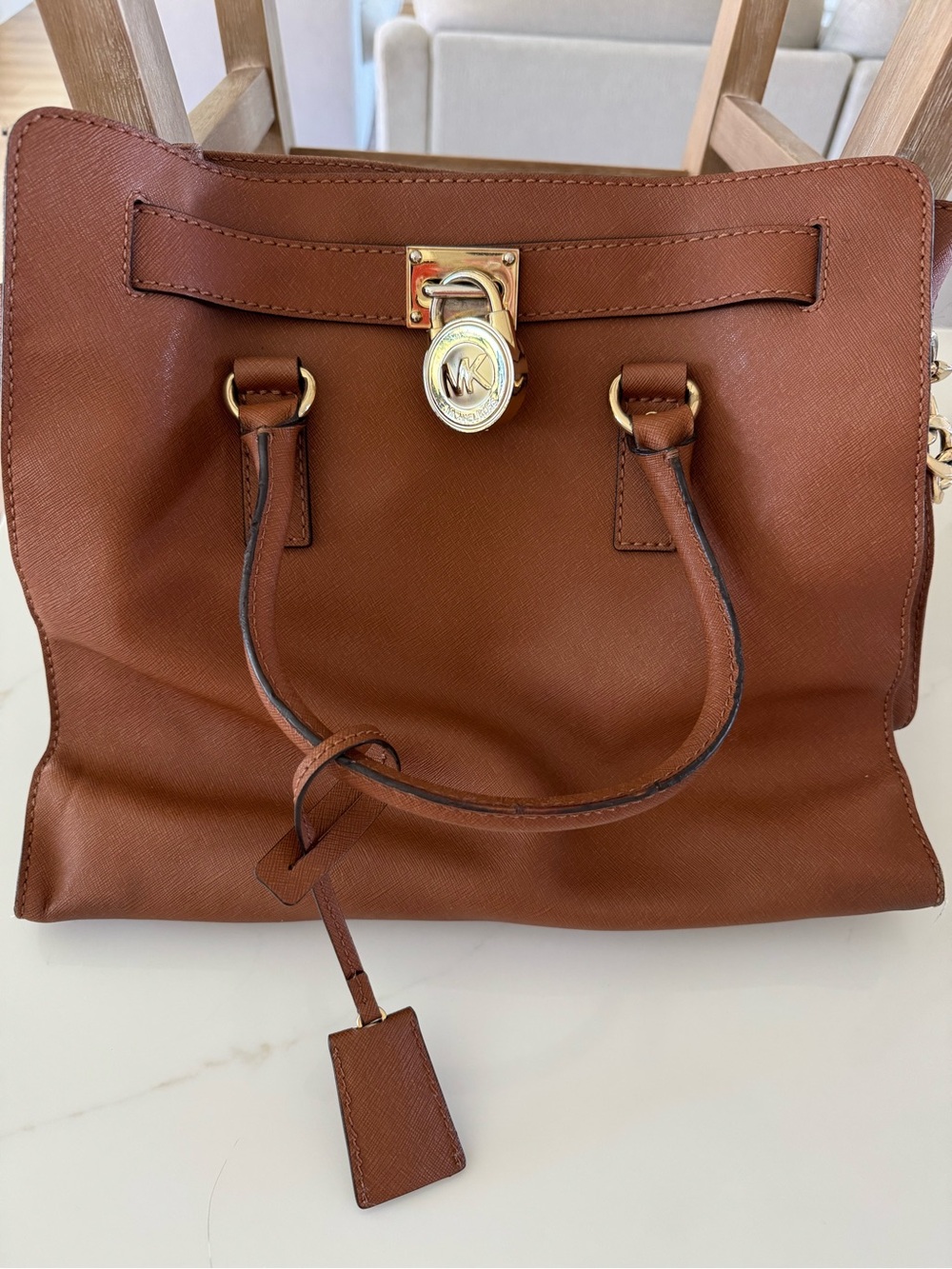 Michael Kors Chestnut Hamilton Leather Satchel with Gold Hardware